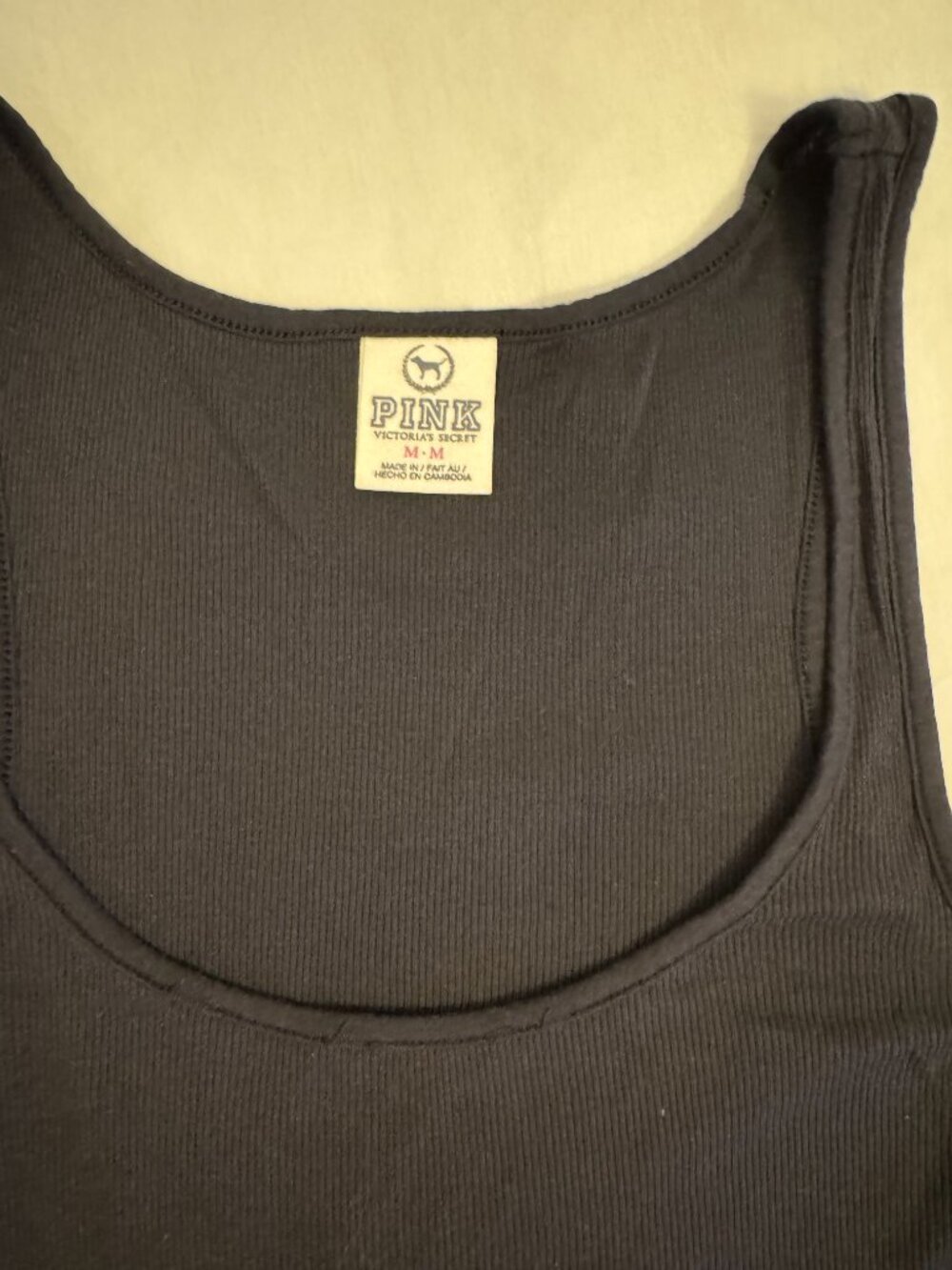 PINK by Victoria's Secret Black Ribbed Tank Top Sz M - Picture 2 of 5
